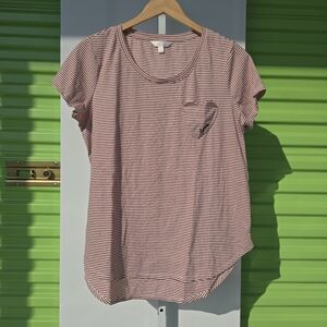 Lauren Conrad Women's Top Large Red & White Stripe Heart Pocket Valentines Day